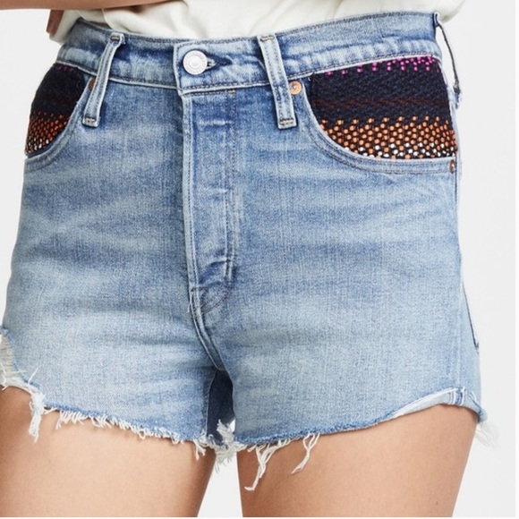 Levi’s 501 Selvedge LMC Patched Sky Jean Cutoff Shorts SZ 28 - Picture 1 of 6